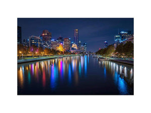 City skyline river night artwork for elegant living room decor