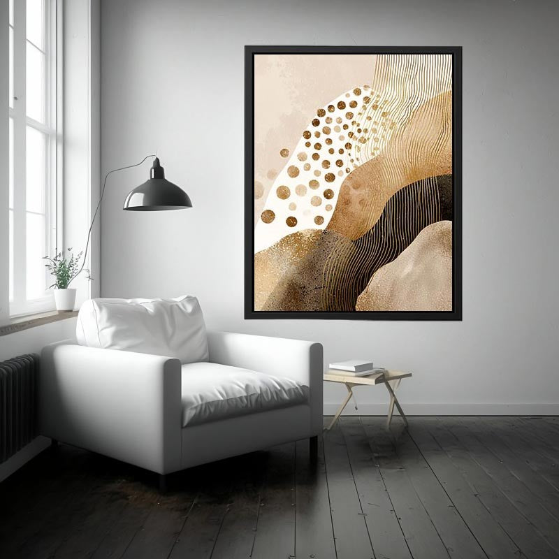 Gold and black abstract canvas art with flowing lines for luxury modern interiors.