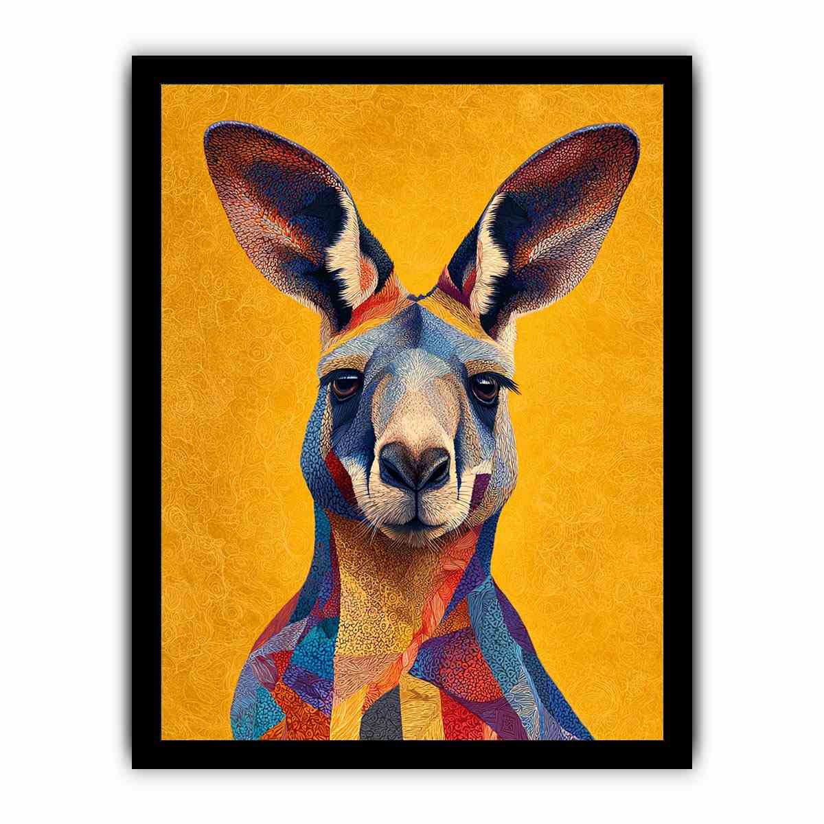 Colourful kangaroo portrait canvas art for bold Australian modern home decor.