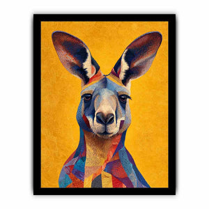 Colourful kangaroo portrait canvas art for bold Australian modern home decor.