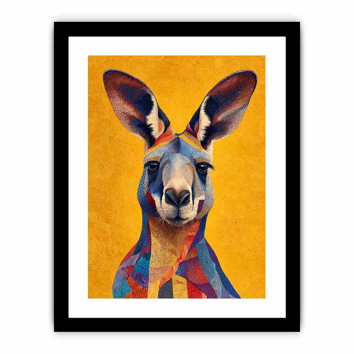 Colourful kangaroo portrait canvas art for bold Australian modern home decor.