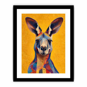 Colourful kangaroo portrait canvas art for bold Australian modern home decor.
