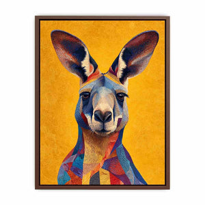 Colourful kangaroo portrait canvas art for bold Australian modern home decor.