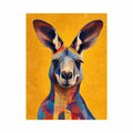 Colourful kangaroo portrait canvas art for bold Australian modern home decor.