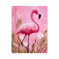 Pink flamingo canvas art with tropical flowers for nursery or playful bedroom decor.