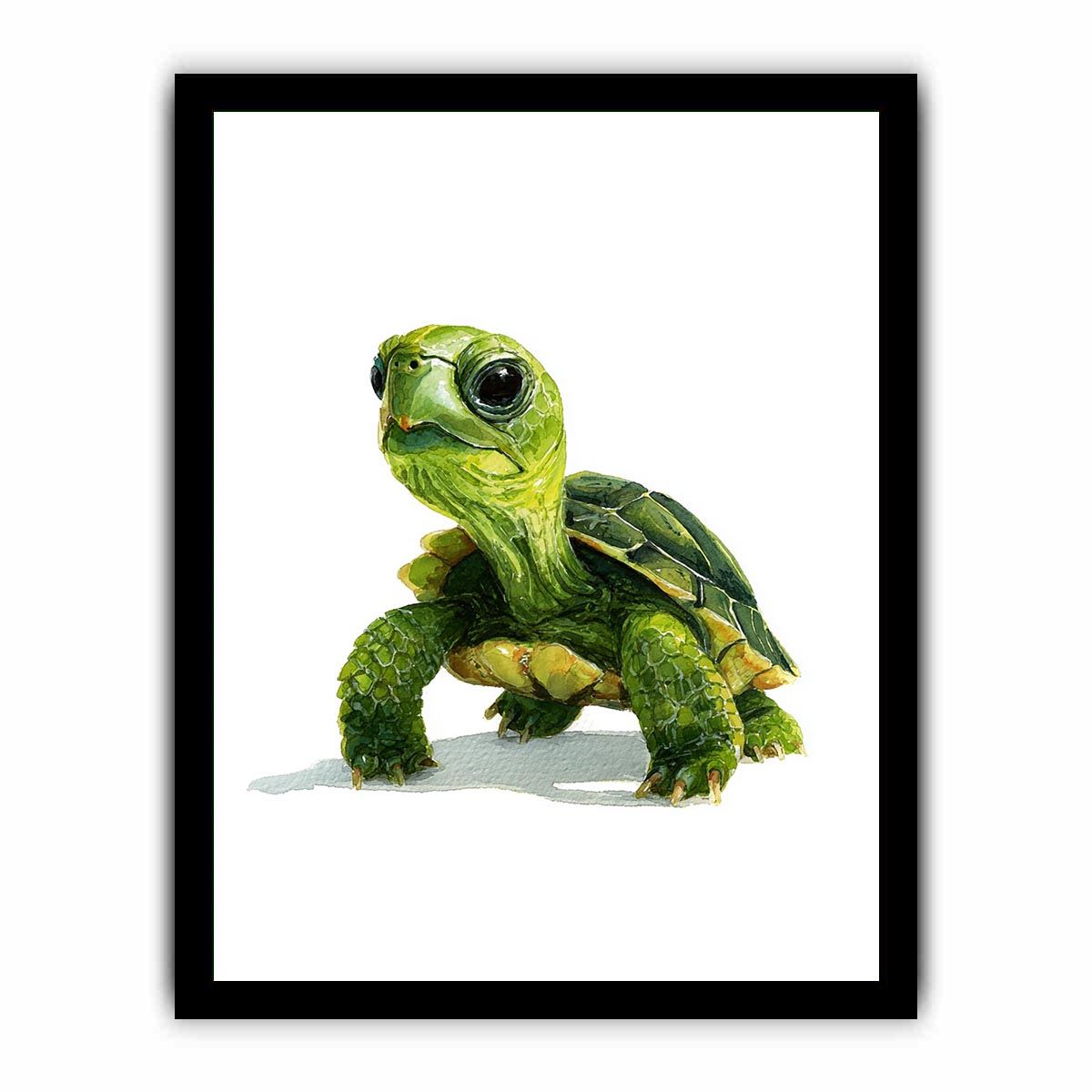 Cute green turtle canvas art on white background for nursery or kids room decor.