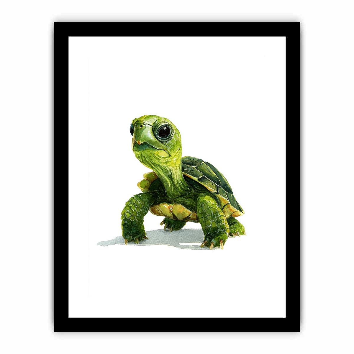 Cute green turtle canvas art on white background for nursery or kids room decor.