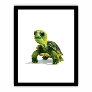Cute green turtle canvas art on white background for nursery or kids room decor.