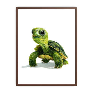 Cute green turtle canvas art on white background for nursery or kids room decor.