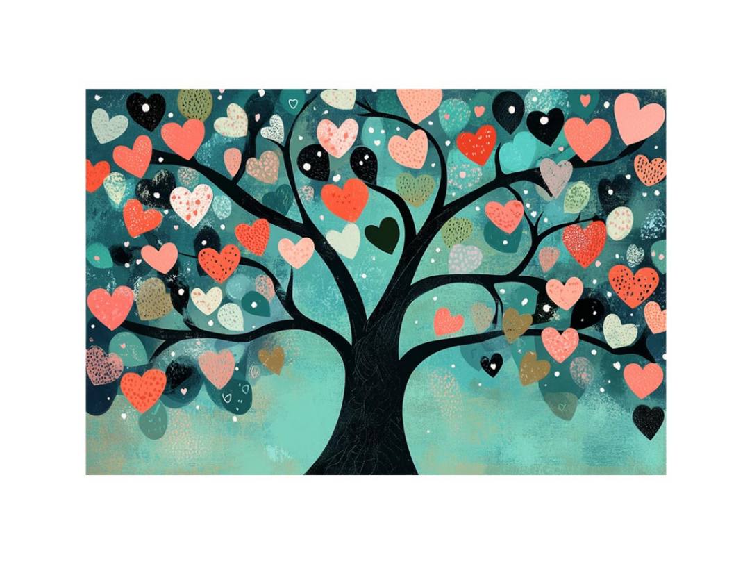 Heart Tree Whimsy premium canvas art for modern living room decor