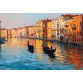Venice canal canvas art with gondolas and warm reflections for elegant living room decor.