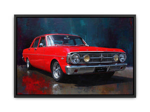 Red classic car canvas art for modern office, mancave, or living room decor.