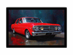 Red classic car canvas art for modern office, mancave, or living room decor.