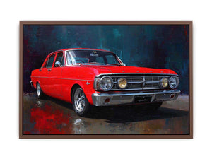Red classic car canvas art for modern office, mancave, or living room decor.