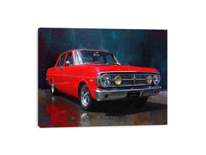 Red classic car canvas art for modern office, mancave, or living room decor.