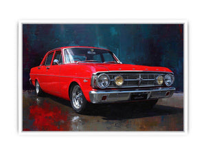 Red classic car canvas art for modern office, mancave, or living room decor.