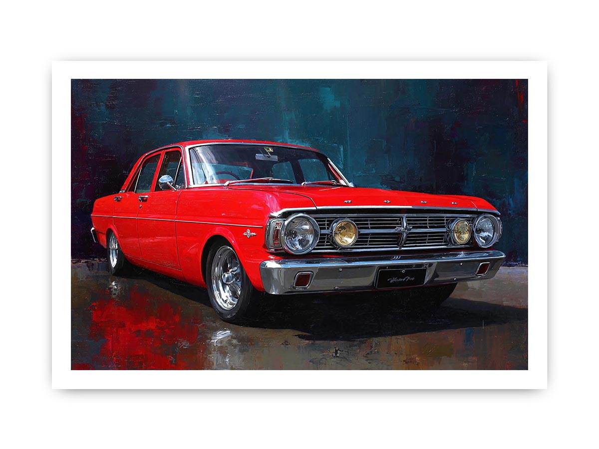 Red classic car canvas art for modern office, mancave, or living room decor.