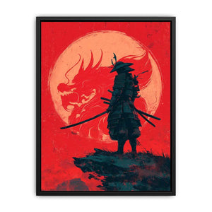 Samurai dragon canvas art in red and black for bold bedroom or office decor.