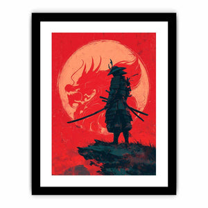Samurai dragon canvas art in red and black for bold bedroom or office decor.