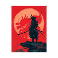 Samurai dragon canvas art in red and black for bold bedroom or office decor.