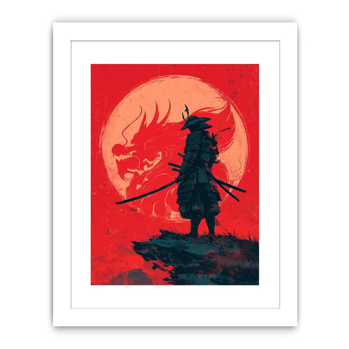 Samurai dragon canvas art in red and black for bold bedroom or office decor.