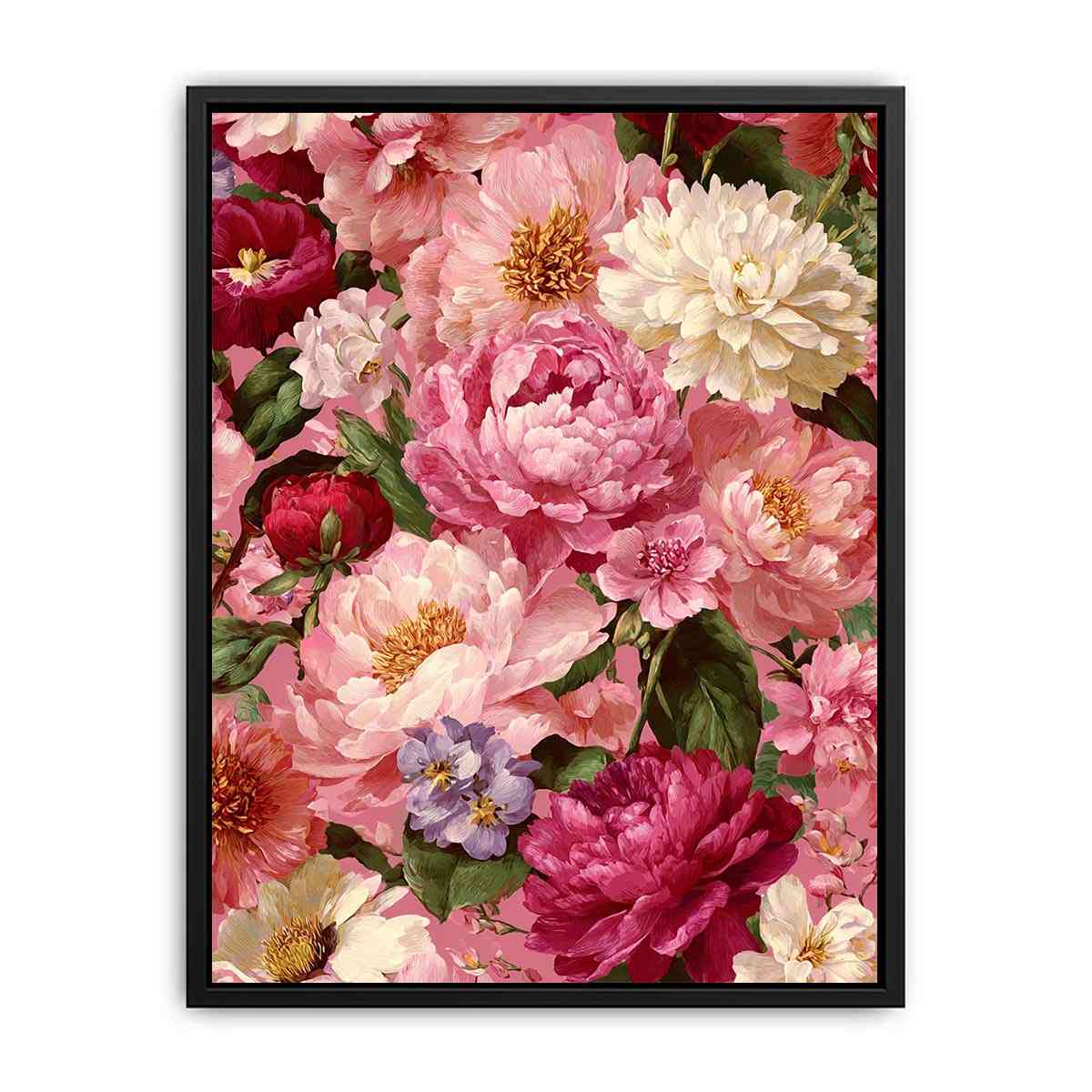Pink peony floral canvas art for elegant bedroom and living room decor.