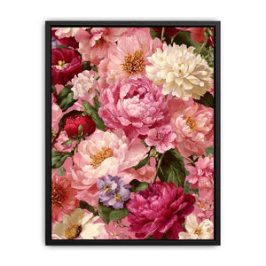 Pink peony floral canvas art for elegant bedroom and living room decor.