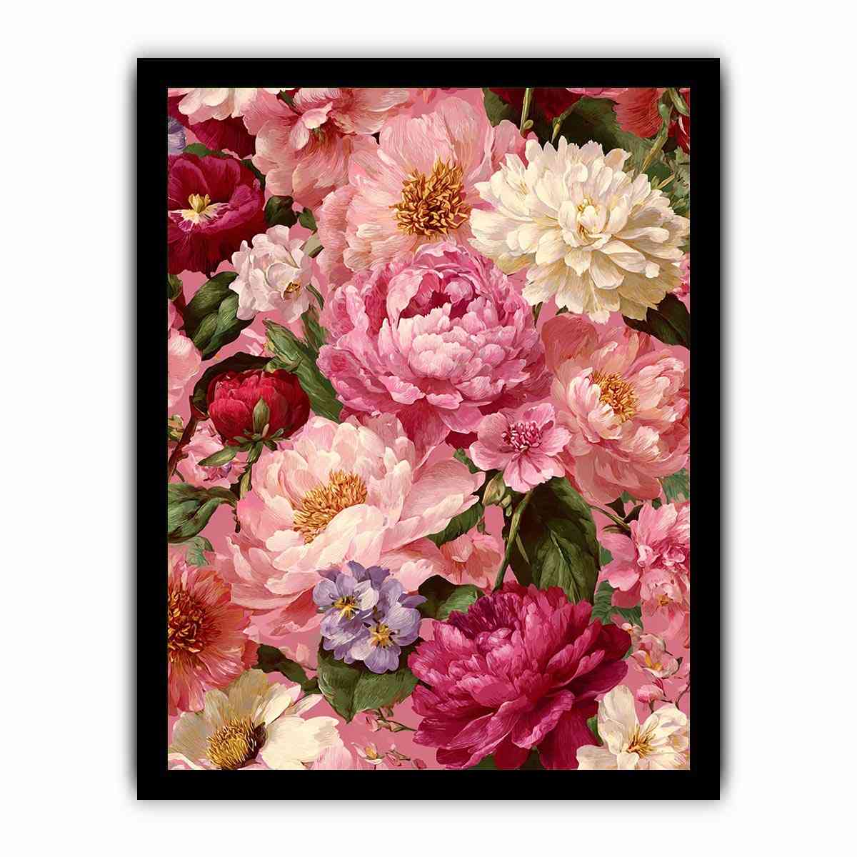 Pink peony floral canvas art for elegant bedroom and living room decor.
