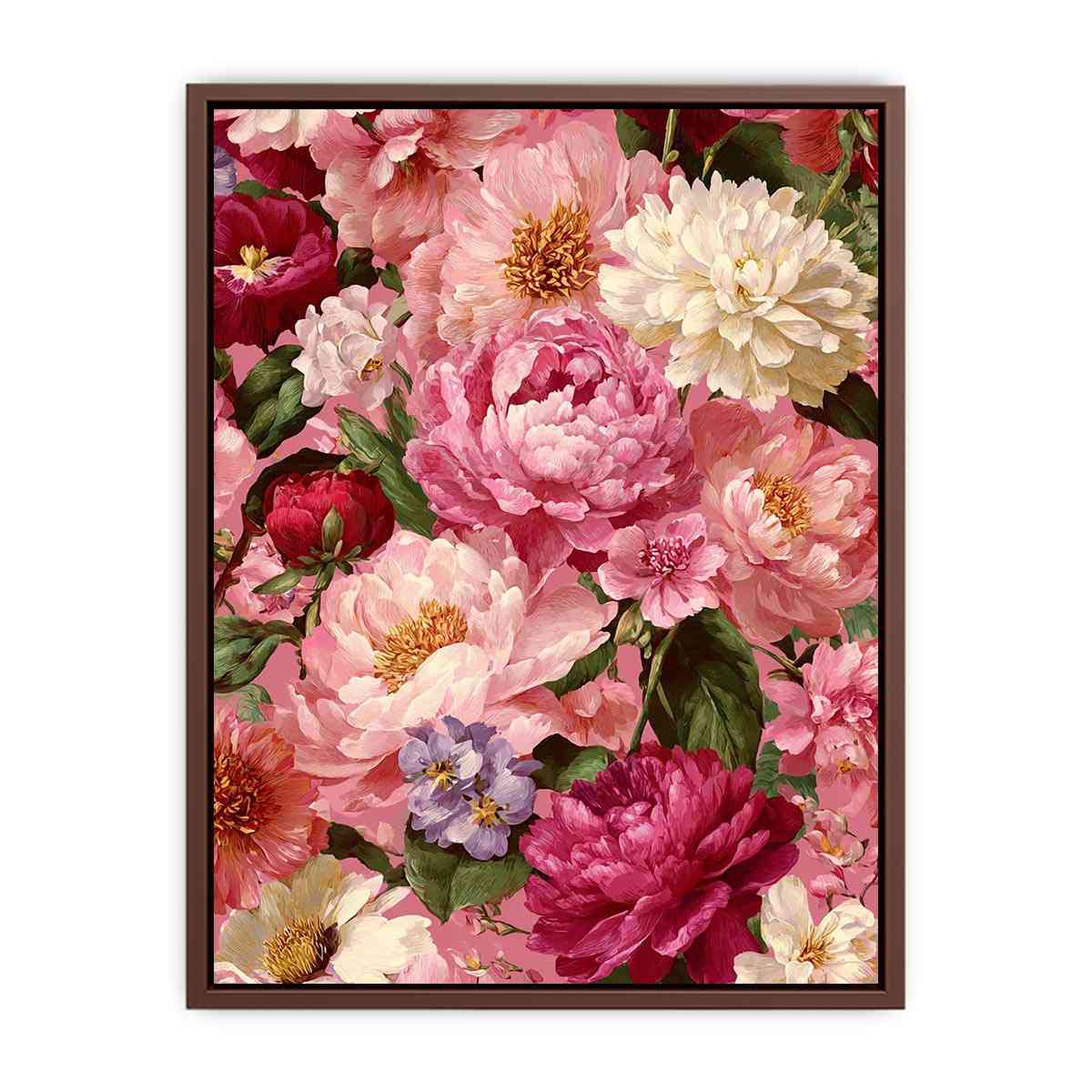 Pink peony floral canvas art for elegant bedroom and living room decor.