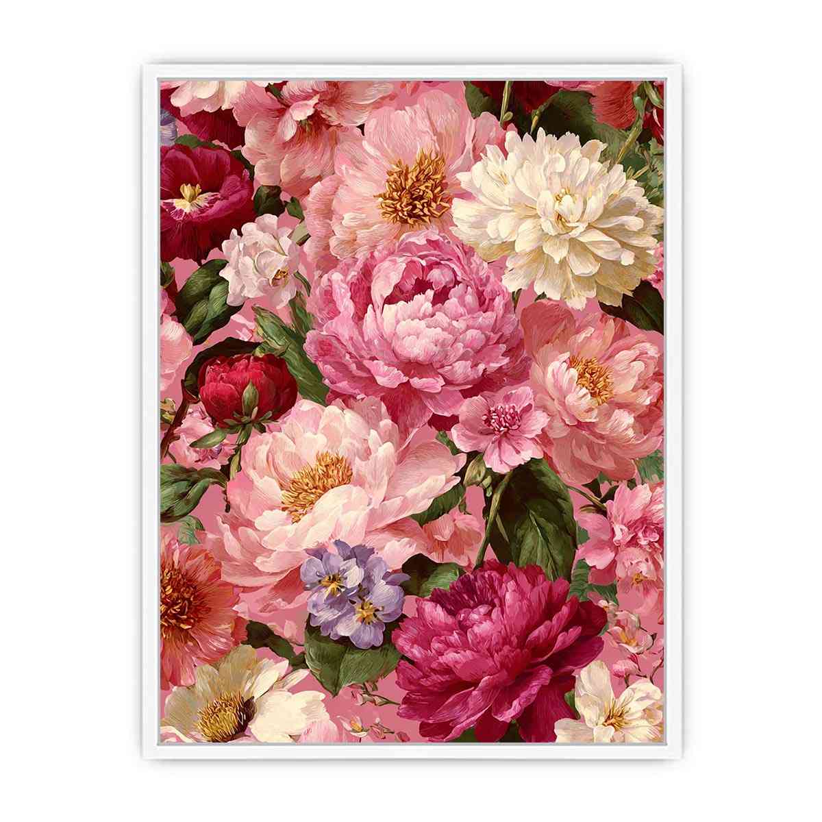 Pink peony floral canvas art for elegant bedroom and living room decor.