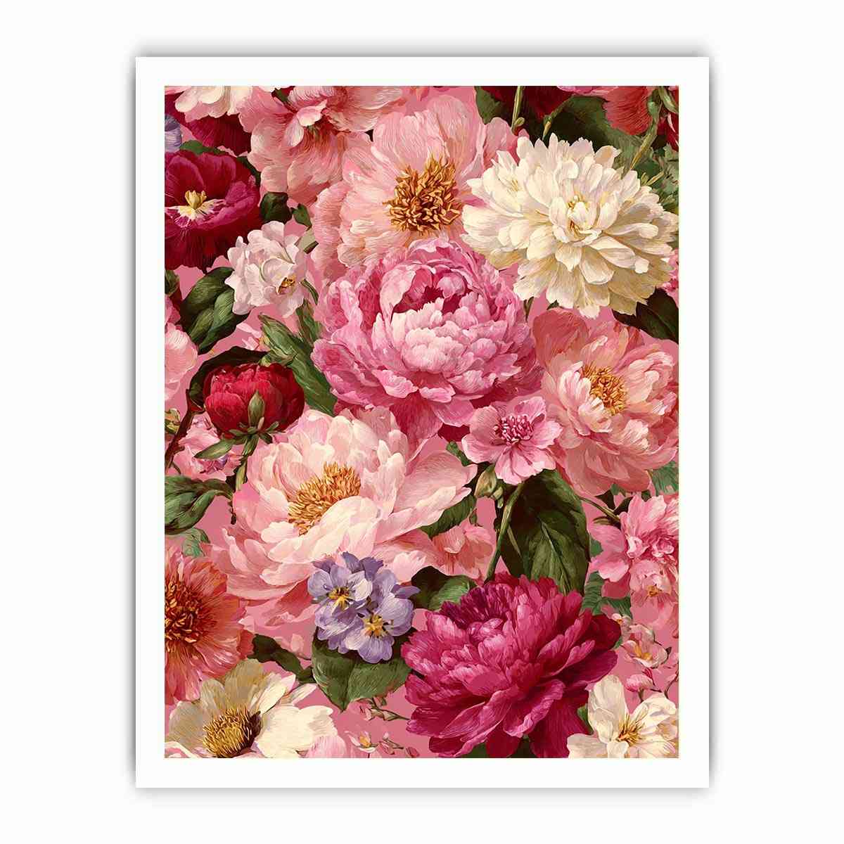 Pink peony floral canvas art for elegant bedroom and living room decor.