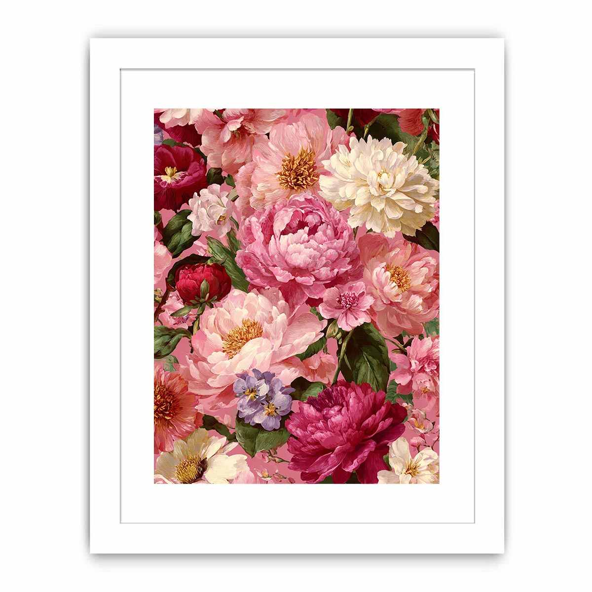 Pink peony floral canvas art for elegant bedroom and living room decor.