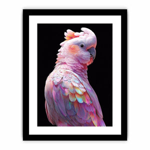 Pink cockatoo canvas art with colorful feathers for modern living room decor.