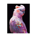 Pink cockatoo canvas art with colorful feathers for modern living room decor.