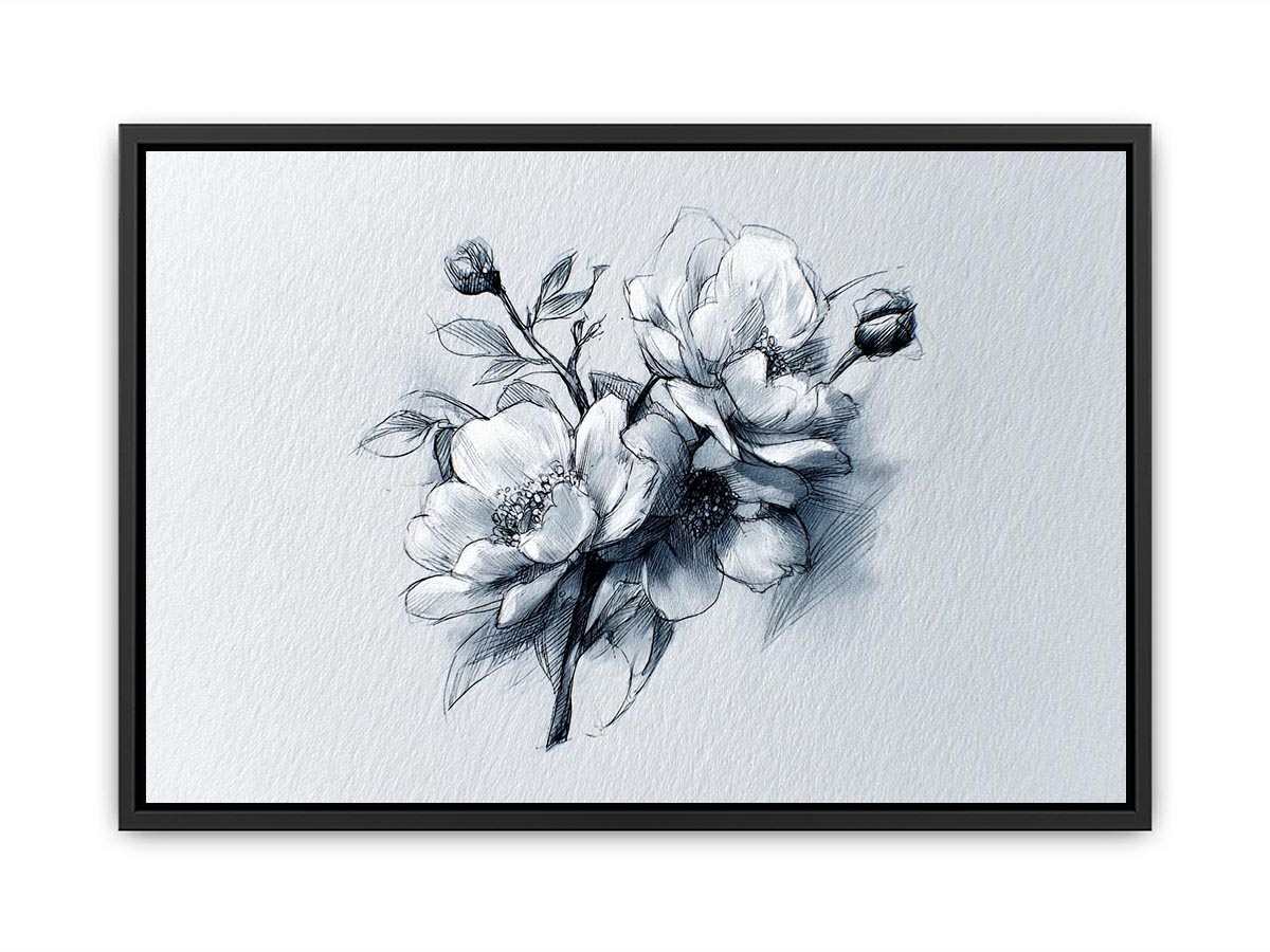 Elegant floral line art sketch with flowers and buds for calm bedroom decor.