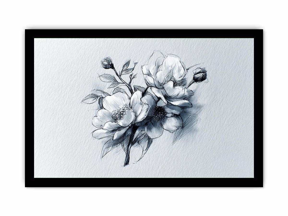 Elegant floral line art sketch with flowers and buds for calm bedroom decor.