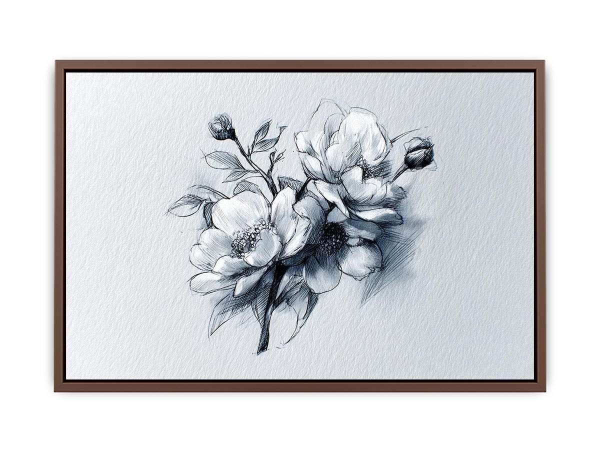 Elegant floral line art sketch with flowers and buds for calm bedroom decor.