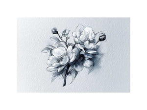Elegant floral line art sketch with flowers and buds for calm bedroom decor.