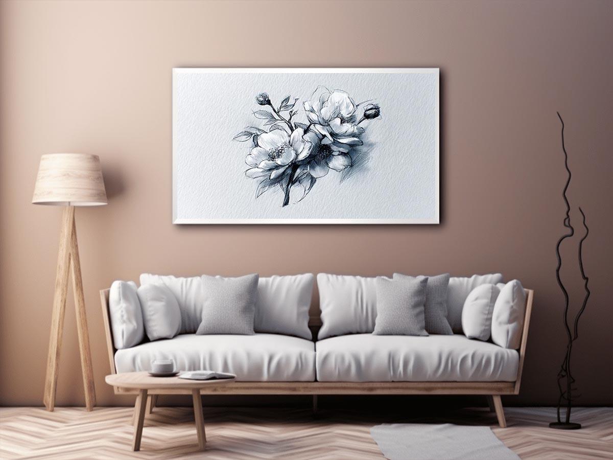 Elegant floral line art sketch with flowers and buds for calm bedroom decor.