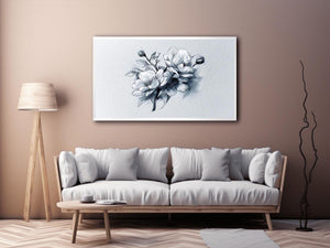 Elegant floral line art sketch with flowers and buds for calm bedroom decor.