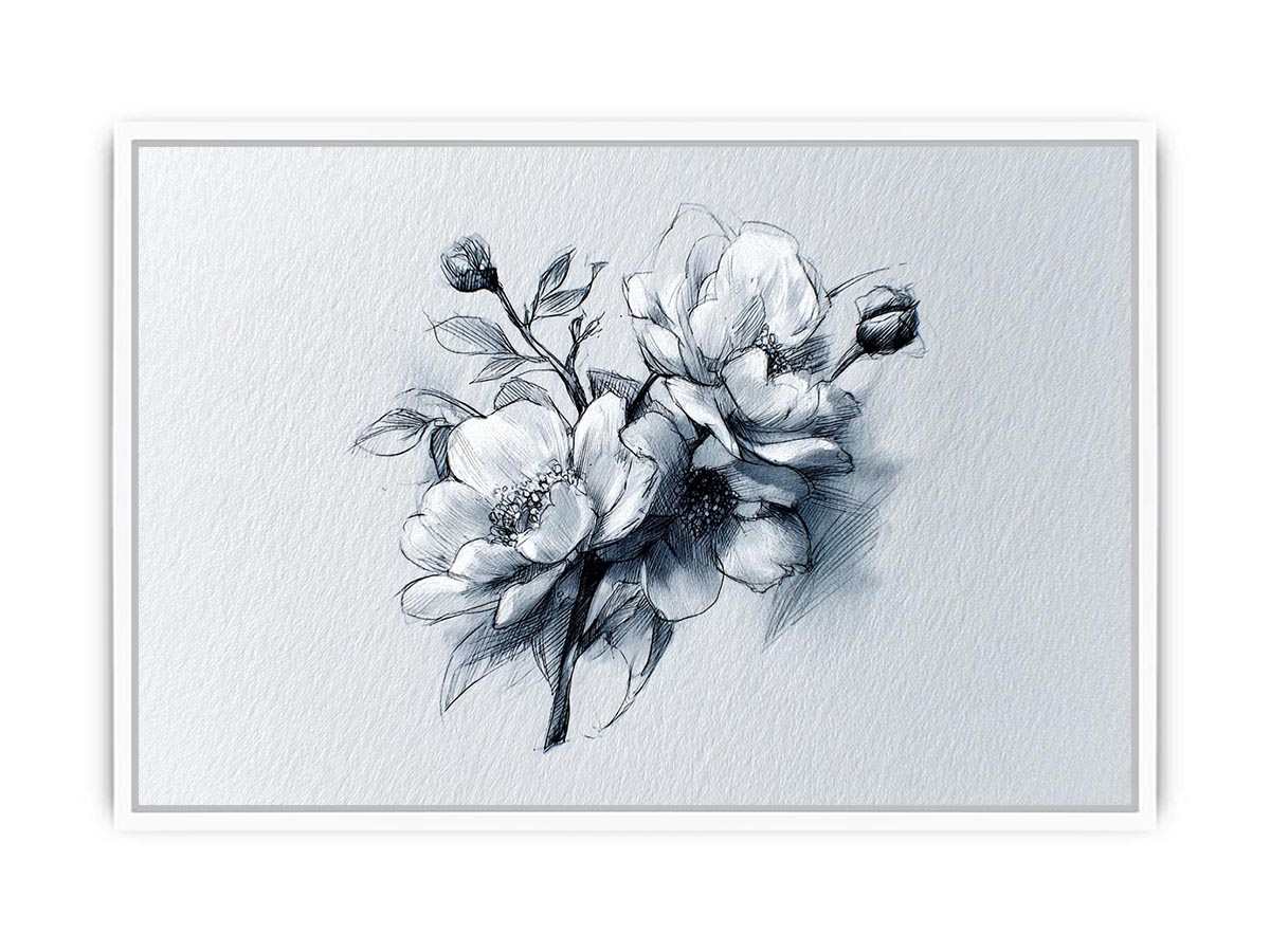 Elegant floral line art sketch with flowers and buds for calm bedroom decor.