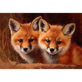 Two warm foxes in rustic wildlife painting style for cozy living room decor.