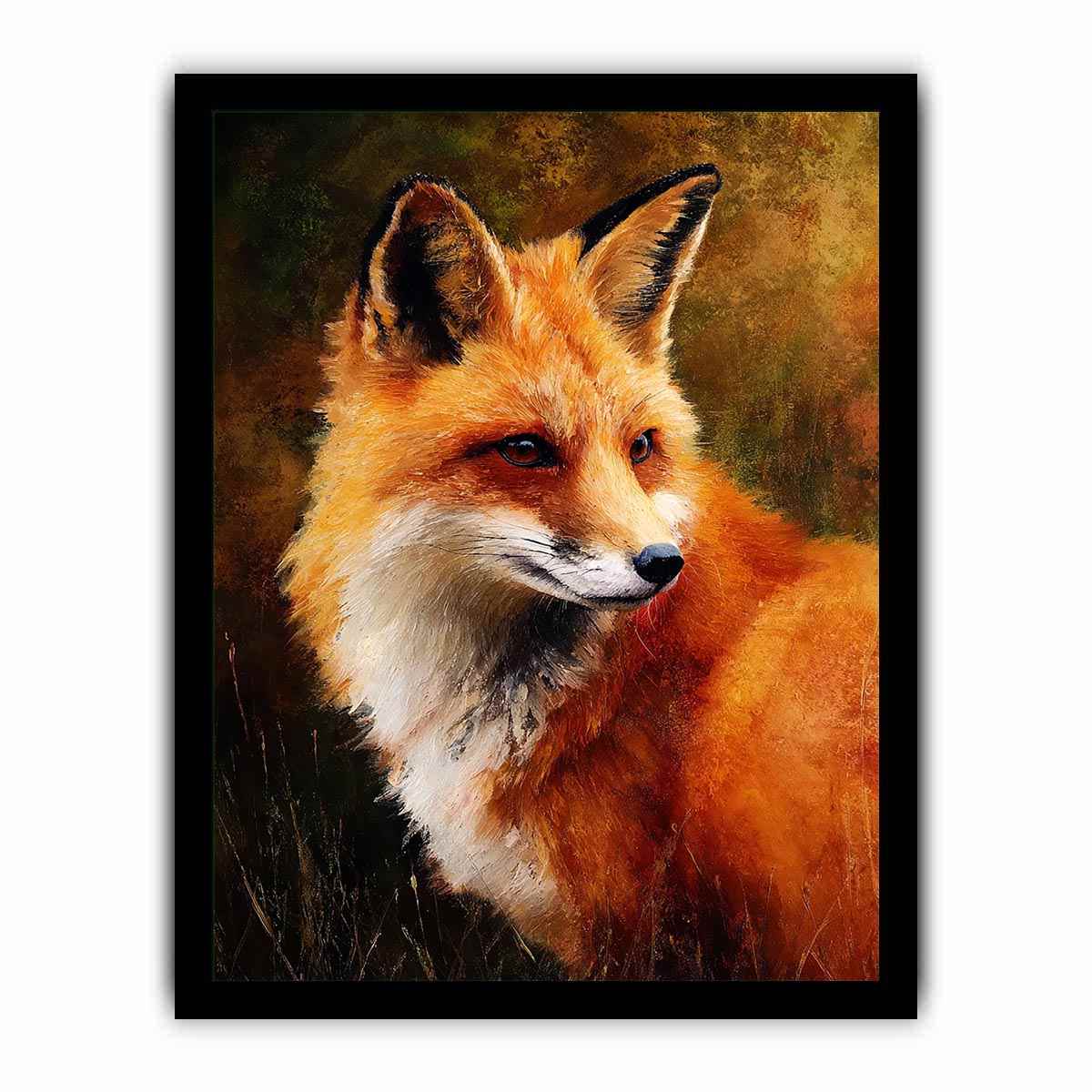 Vertical fox portrait wildlife canvas art for earthy modern hallway decor.