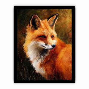 Vertical fox portrait wildlife canvas art for earthy modern hallway decor.