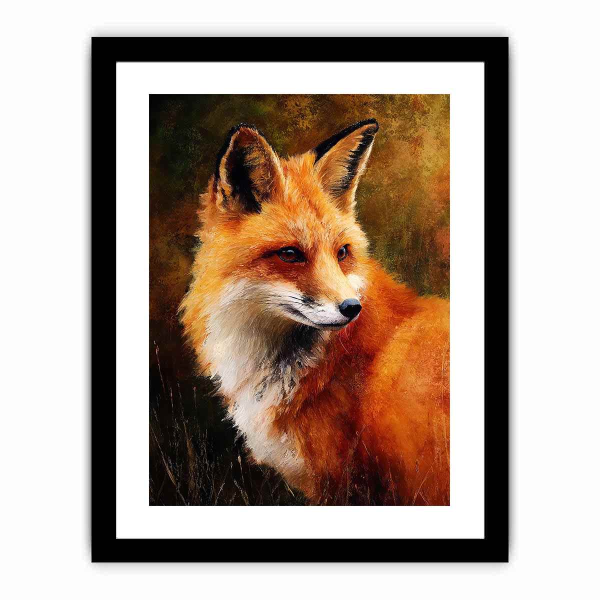 Vertical fox portrait wildlife canvas art for earthy modern hallway decor.