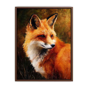 Vertical fox portrait wildlife canvas art for earthy modern hallway decor.