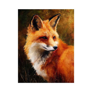 Vertical fox portrait wildlife canvas art for earthy modern hallway decor.