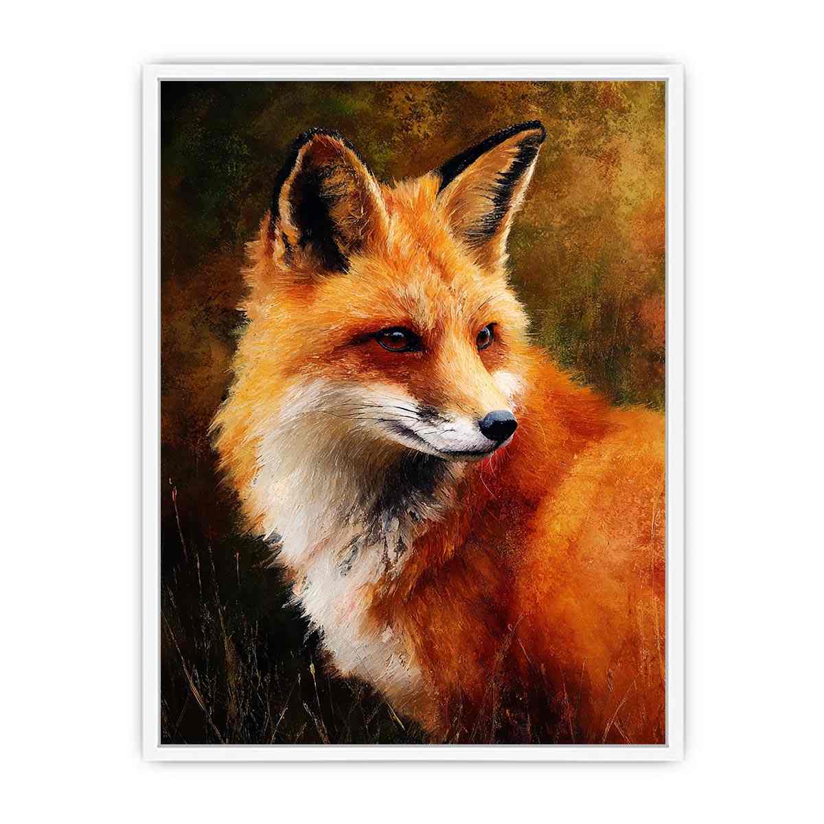 Vertical fox portrait wildlife canvas art for earthy modern hallway decor.