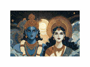 Ornate spiritual deity artwork with blue and gold tones for elegant living room decor.