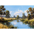 Peaceful eucalypt river landscape canvas art for fresh living room decor.